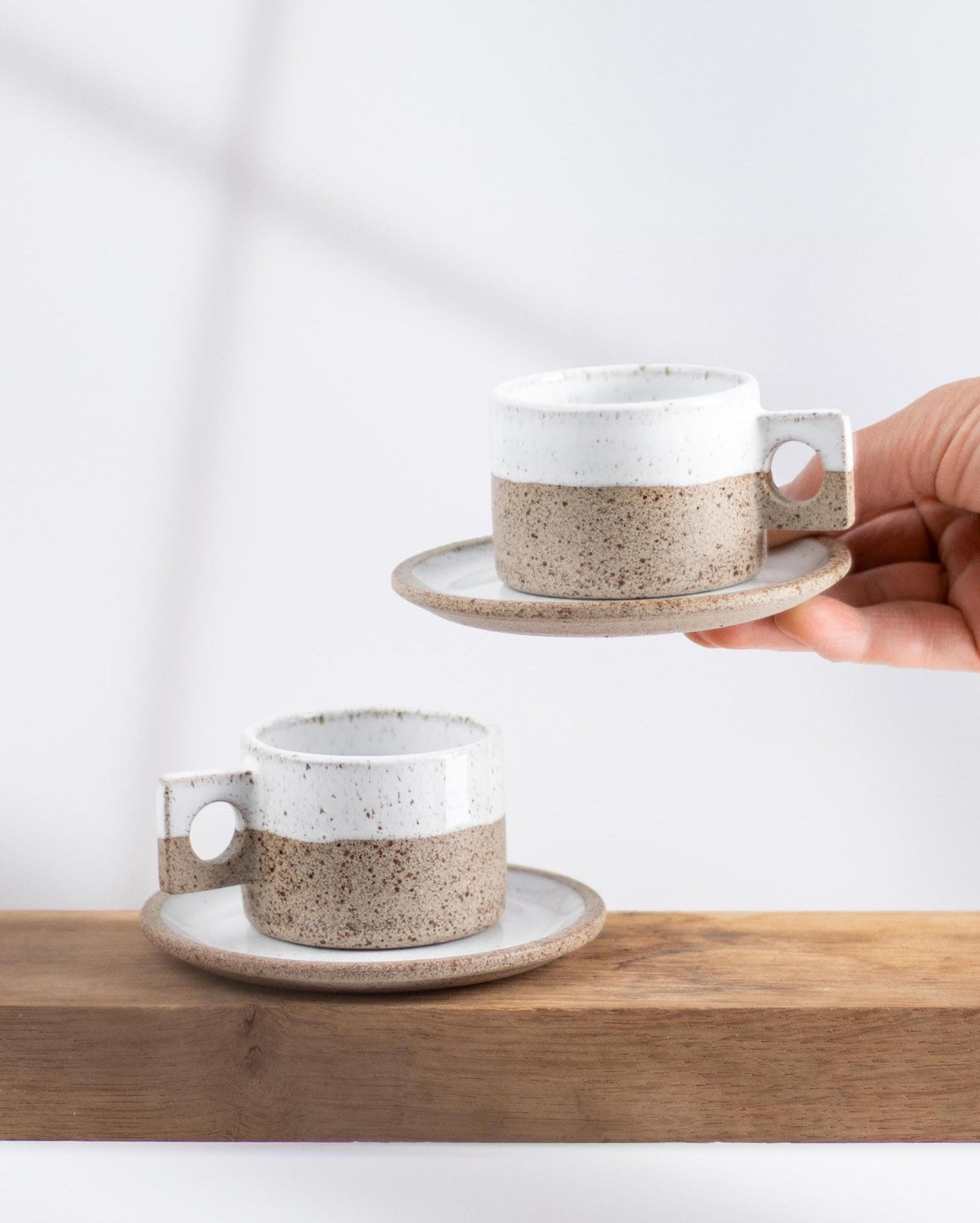 Stone Texture Espresso Cups and Saucers – Set of Two - Lunora